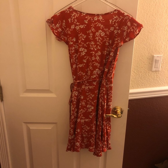 Zaful Red Orange Floral Wrap Mini Dress - Picture 3 of 4